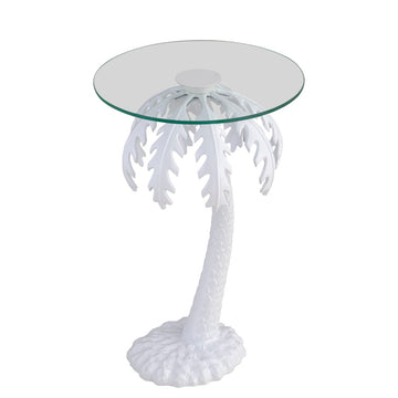 Vince 24.75" Mid-Century Vintage Glass Top Metal Palm Tree End Table - JONATHAN Y